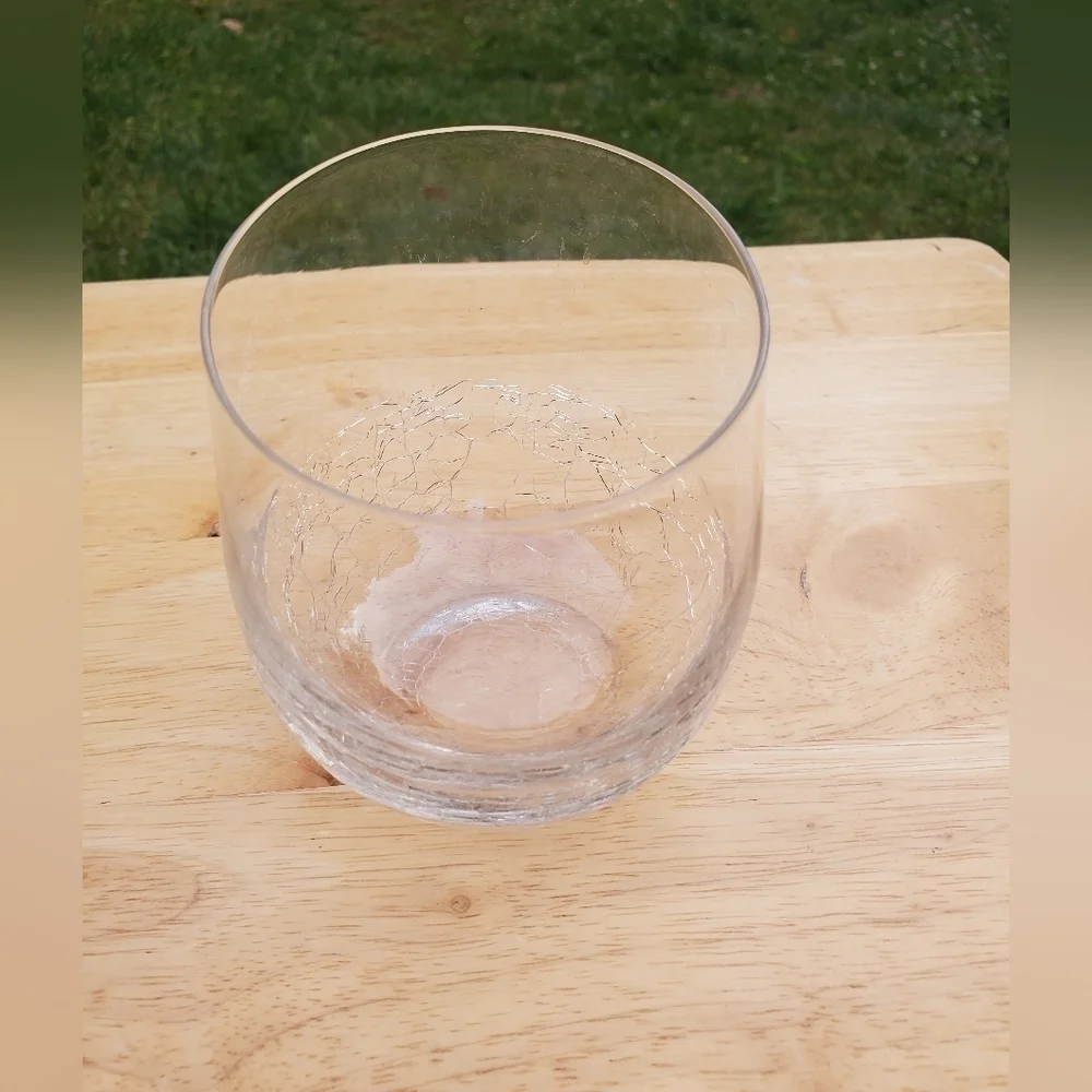 Pier 1 Angled Rim Crackle Stemless Blown clear Glass Cup‎